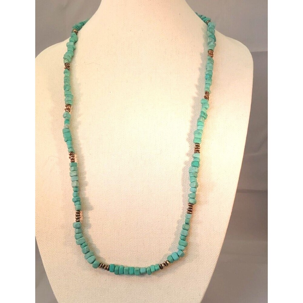 Vintage Premier Designs 1 Strand Faux Turquoise Silver Tone Beads 35" Necklace